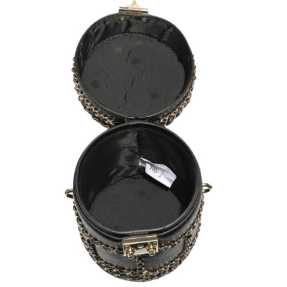 Tote & Carry Women's Mini Barrel Purse Chain Mix Strap Black & Gold - Picture 5 of 5